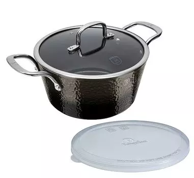 Кастрюля Berlingerhaus с крышкой с титановой поверхностью 24 см коллекция глянцевый базальт BH-6653
