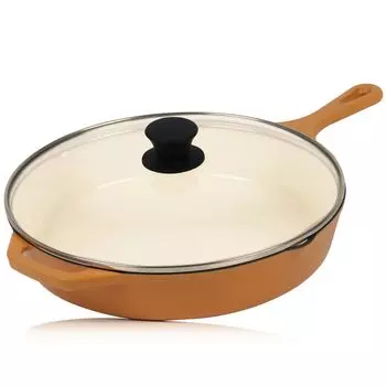 Кастрюля чугунная с эмалированной крышкой | 29,5 см | Солнечный Оранжевый | С двумя сливными носиками Mahlzeit