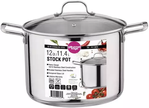 Кастрюля для бульона Gourmet Edge 12 л, серебряный
