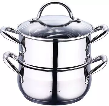 Кастрюля для индукционной пароварки Bergner со стеклянной крышкой 2,2 литра BG-6521