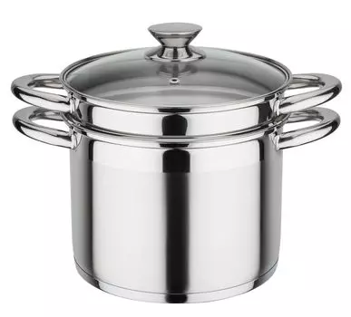 Кастрюля для макарон GSW Treviso 22 см со стеклянной крышкой, 975360, нержавеющая сталь 18/8, ок. 6,5 л