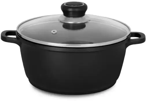 Кастрюля для мяса Krger "Алюминиевая кастрюля для мяса со стеклянной крышкой DELTA", литой алюминий, (1 шт.), подходит для индукционных плит 20 см + высота 9,5 см., черный