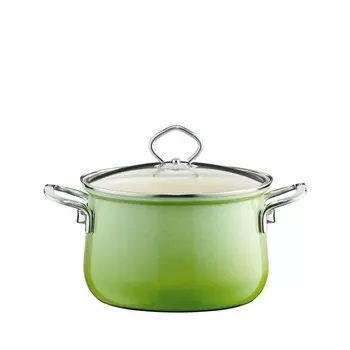 Кастрюля для мяса Riess Nouvelle со стеклянной крышкой изумрудный 16см, 1,5 литра, эмалированная, индукционная