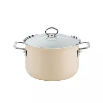 Кастрюля для мяса риса со стеклянной крышкой 24см, 6 литров, Эмаль Nouvelle Cappuccino Riess