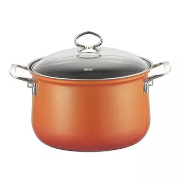 Кастрюля для мяса риса высокая со стеклянной крышкой 20см 3,5 литра Эмаль Nouvelle Corall Riess