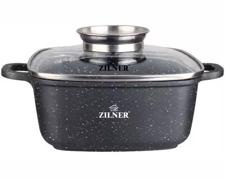 Кастрюля для приготовления пищи 4,4 л, 24 см, со стеклянной крышкой, мраморным покрытием Zilner Zl-7002