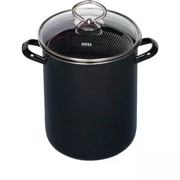 Кастрюля для спаржи для пасты Рис со вставкой 16см и стеклянной крышкой H: 27,3 эмаль черная Riess