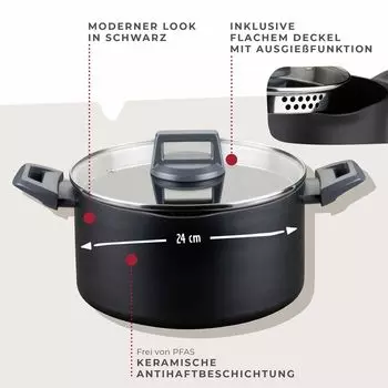 Кастрюля Fackelmann Statement Кастрюля 24 см с керамическим покрытием Переработанный алюминий с антипригарным покрытием Термостойкая ручка без ПФАС, для всех типов плит, включая индукционные