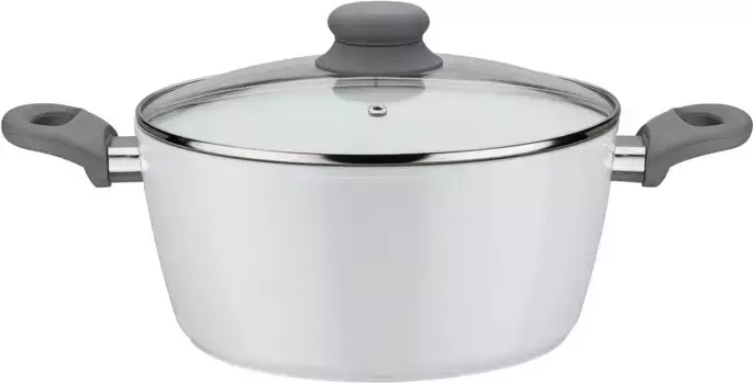 Кастрюля GSW "Fiona", алюминий, белый цвет с мягкой на ощупь ручкой, устойчивая к царапинам отделка ILAG CERAMIC, индукционная 24 см + высота 11,5 см, белый