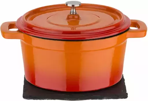 Кастрюля GSW "Orange Shadow, круглая", чугун, (1 шт.), индукционная 0,7 л + 14 см + высота 7 см, цвет orange