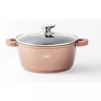 Кастрюля из литого алюминия со стеклянной крышкой 20 см, кастрюля с индукционным мраморным покрытием, медная кастрюля для супа COFI 1453