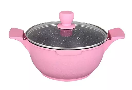 Кастрюля Казань с антипригарным мраморным покрытием 28см литой алюминий Казань индукционная РОЗОВАЯ Rukauf
