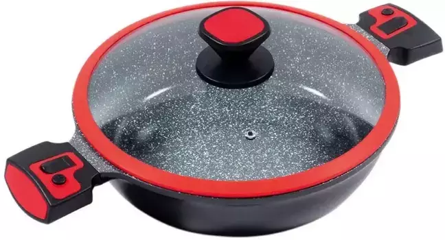 Кастрюля KING "Click-Grip", литой алюминий, (1 шт.), съемная ручка, индукционная, 28 см 28 см + высота 7,5 см, черный/красный