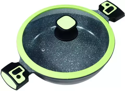 Кастрюля KING "Click-Grip", литой алюминий, (1 шт.), 28 см, съемные ручки, индукционная, зеленый/черный