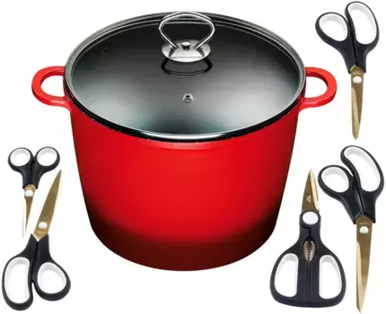 Кастрюля KING, литой алюминий, (набор, 7 предметов), кастрюля 7L24см + стеклянная крышка, индукция, керамическое покрытие 24 см + высота 18 см, красный