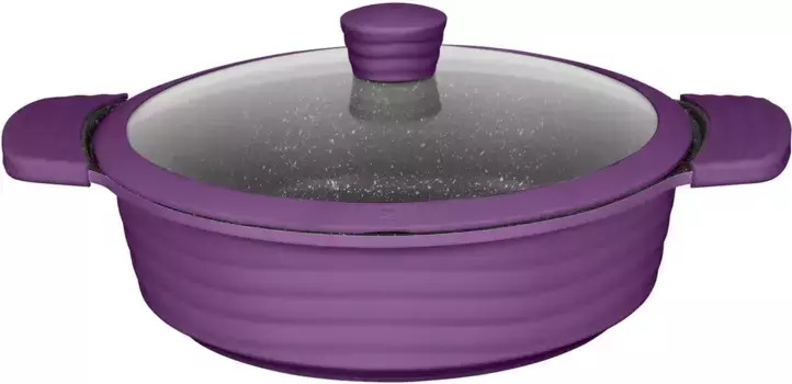 Кастрюля KING "NEW~WAVE", литой алюминий, индукционная индукция, антипригарное покрытие, стеклянная крышка с силиконовым краем, 28 см 28 см + высота 8,5 см, цвет Aubergine