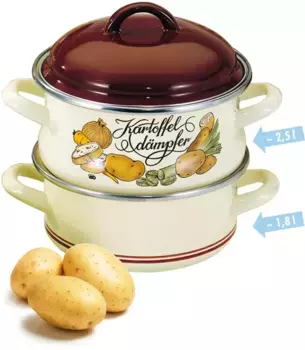 Кастрюля-пароварка Elo, эмаль, (1 шт), скороварка, индукция 1,8 л + 18 см, бежевый/коричневый