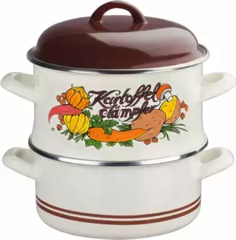 Кастрюля-пароварка GSW, сталь-эмаль, (1 шт.), скороварка, индукционная 18 см, белый/коричневый