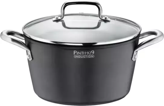 Кастрюля PINTINOX "Pinti ST1", алюминий, нержавеющая сталь, 3-х слойное антипригарное покрытие, индукционная, включая стеклянную крышку 5 л + 24 см + высота 12,8 см, черный