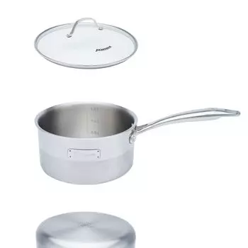 Кастрюля Remoska Quanta из нержавеющей стали - 1,5 л, 16 см, стеклянная крышка, совместима со всеми типами плит, включая индукционные
