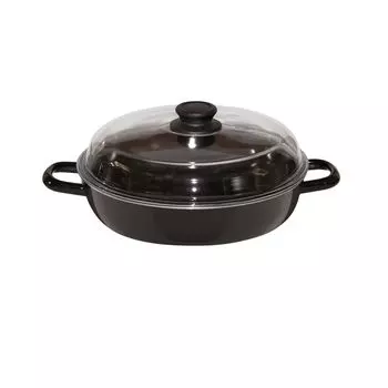 Кастрюля Рис со стеклянной крышкой 20см, эмаль черная Riess