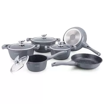 Кастрюля Royalty Line, 10 предметов, с керамическим покрытием, серая, серый