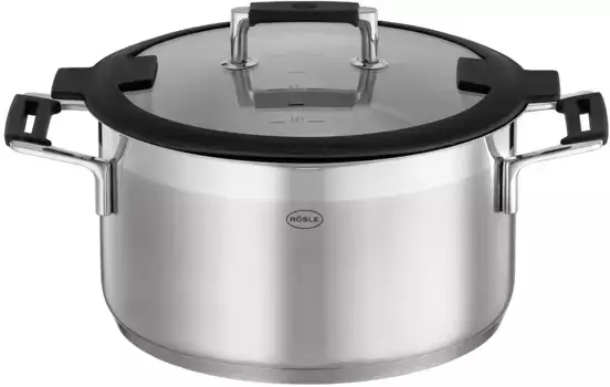 Кастрюля RSLE "SILENCE PRO" из нержавеющей стали 5,8 л + 24 см + высота 13,5 см, серебристый/черный