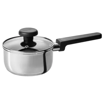 Кастрюля с крышкой Ikea Middagsmat Non-stick Coating, 1 л, прозрачное стекло/нержавеющая сталь
