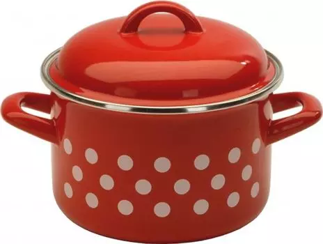 Кастрюля с крышкой красная, горошек 20 см 4 л МЕТАЛАК METALAC