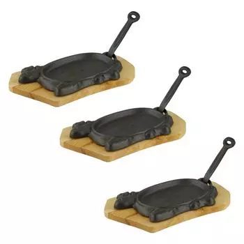 Кастрюля сервировочная чугунная в форме быка с деревянной подставкой, в наборе 3 шт GVKECO