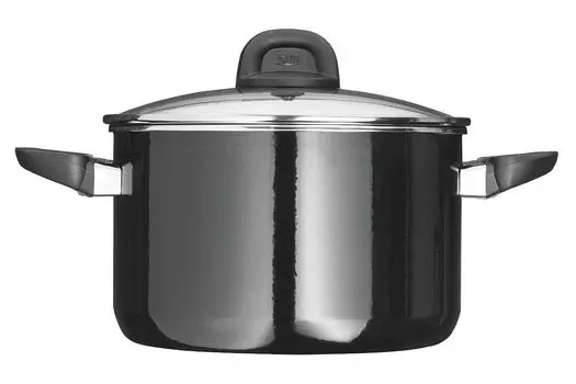 Кастрюля Silit Modesto Line высокая 24 см, стеклянная крышка, кастрюля для мяса 6,4 л, функциональная керамика Silargan, индукционная кастрюля, черный