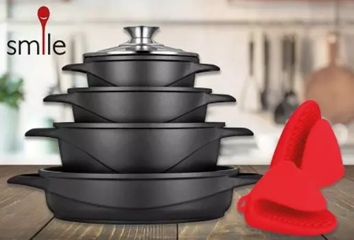 Кастрюля Smile МГК-12, кованый алюминий, черный