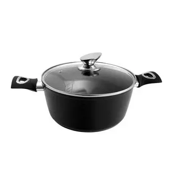 Кастрюля со стеклянной крышкой YENA, 28 см, 6 л, антипригарное покрытие, Black Line, MAGIC HOME