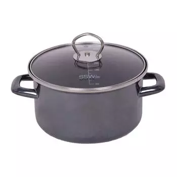 Кастрюля SSW Black Tiger с крышкой, эмалированная, ручки из нержавеющей стали, 20 см, 3,6 л SSW Berlin