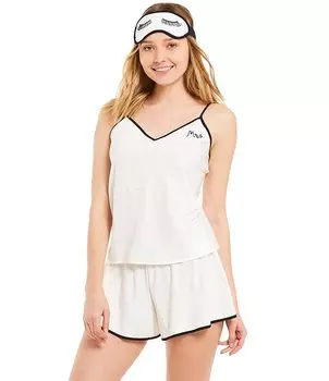 Kate Spade New York Атласное жаккардовое короткое комплект из свадебной пижамы и маски для глаз, белый