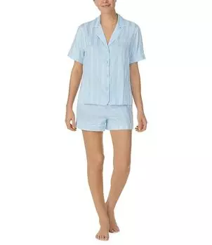 Kate Spade New York Свадебный пижамный комплект в полоску с короткими рукавами и воротником-стойкой для новобрачных, синий