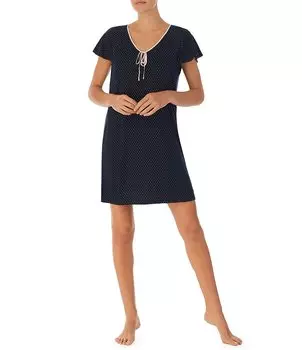 Kate Spade New York Вязаная ночная рубашка с короткими рукавами и v-образным вырезом в горошек, черный