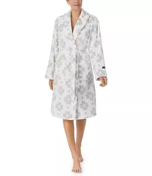 Kate Spade New York Жаккардовый плюшевый халат с длинными рукавами и воротником-шалькой с цветочным принтом, белый