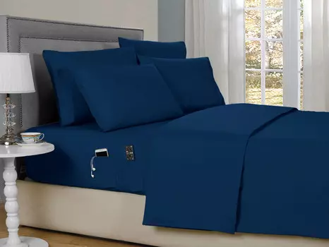 Kathy Ireland: наборы умных простыней из 6 предметов с боковым карманом Kathy Ireland, цвет Navy