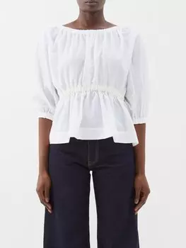 Кэти собрала блузку из тафты с открытой спиной Molly Goddard, белый