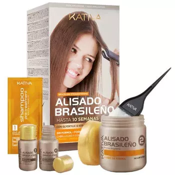 Kativa Brazilian Straightening набор для кератинового выпрямления волос: шампунь до процедуры, 15 мл + шампунь после процедуры, 30 мл + кондиционер, 30 мл + выпрямляющая маска, 150 мл