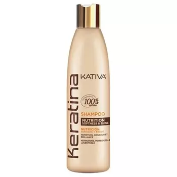 Kativa Шампунь Keratin Nutrition 550 мл восстанавливает мягкость и блеск без солей, сульфатов и парабенов с гидролизованным кератином и керамидами для поврежденных волос