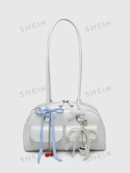 Kawaii Женская сумка через плечо Винтажный и милый стиль, с галстуком-бабочкой, украшенным конфетами и сердечками, множеством карманов, школьной сумкой Boston Romwe, белый