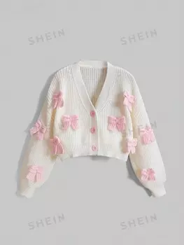 Кавайные 3D украшения розовый бант Для женщин красивый цветной кардиган, милый, минималистичный, сексуальный Romwe, абрикосовый