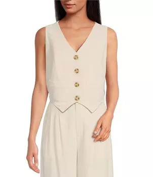 Каждый жилет без рукавов с V-образным вырезом и завязками на спине и пуговицами спереди Every, слоновая кость
