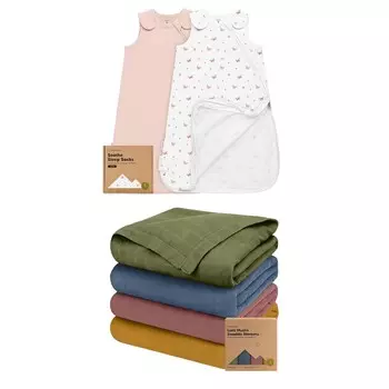 Kea 2 комплекта спальных мешков для малышей, 100 % хлопок и 4 комплекта муслиновых пеленальных одеял для мальчиков и девочек — переносное одеяло Детский спальный мешок, пеленальный мешок для малышей — детские одеяла, приемное одеяло KeaBabies