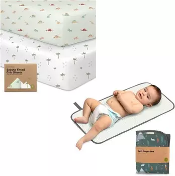 Kea 2 упаковки органических простыней для детской кроватки Kea для мальчиков и девочек и портативный коврик для пеленания подгузников — простыня для кроватки из джерси KeaBabies