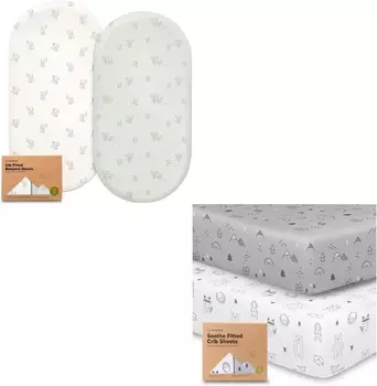 Kea 2 упаковки простыней для люльки для девочек и мальчиков и 2 упаковки органических простыней для кроватки — бамбуковые вискозные наматрасники для люльки KeaBabies