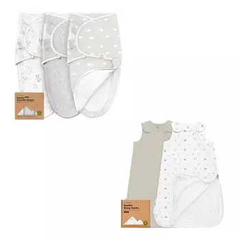 Kea 3 упаковки детских пеленальных мешков на молнии и 2 упаковки органических спальных мешков, 100 % хлопок — пеленальный мешок для новорожденных 0–3 месяцев, носимое одеяло детское — носимое одеяло детский спальный мешок KeaBabies