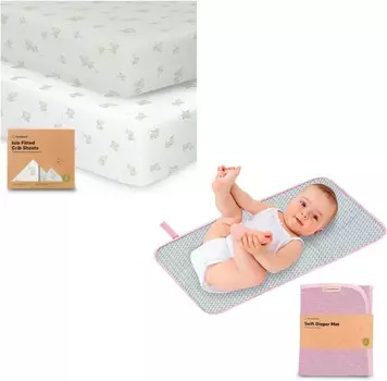 Kea Babies, 2 комплекта бамбуковых вискозных простыней для кроватки и портативный коврик для пеленания подгузников - органические простыни для детской кроватки для малышей, водонепроницаемый складной коврик для пеленания ребенка KeaBabies